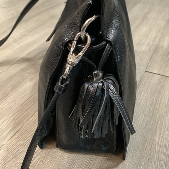 OrYANY Black Leather Large Many Pockets Crossbody Handbag Two Tassels - Picture 2 of 16